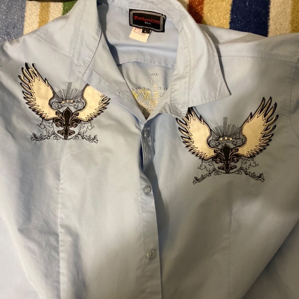 Light blue winged button up
